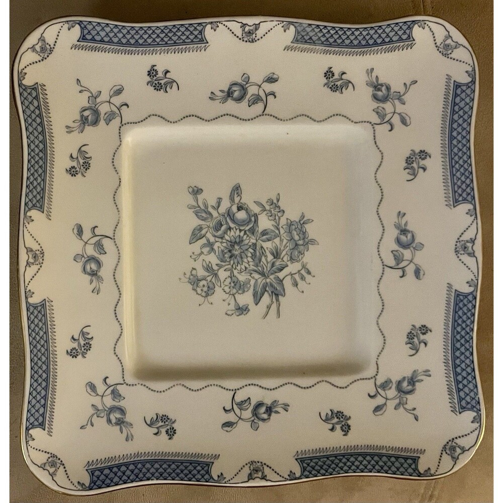 Royal Doulton Lowestoft Blue Gold 9” Square Salad-Dessert Plate Pattern H4560